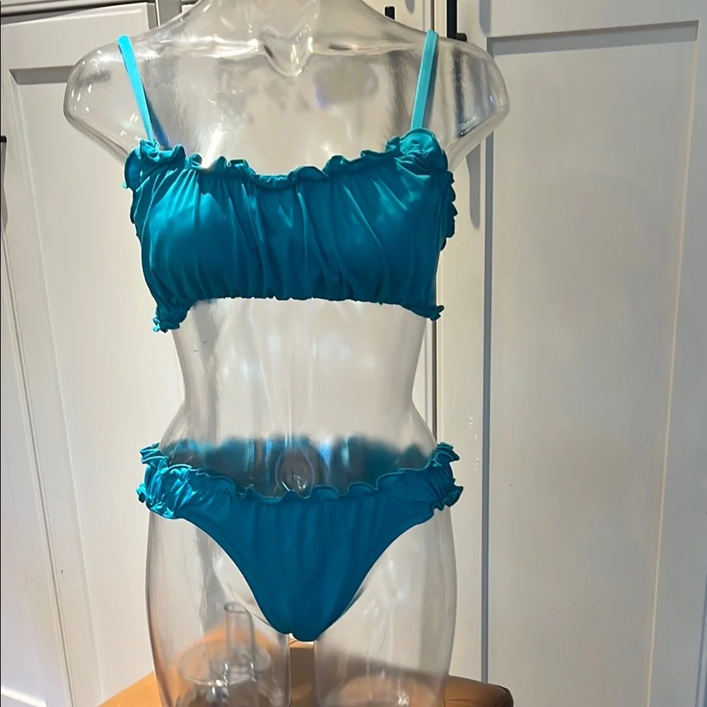 Teal Ruffled Bikini Set - Picture 1 of 10